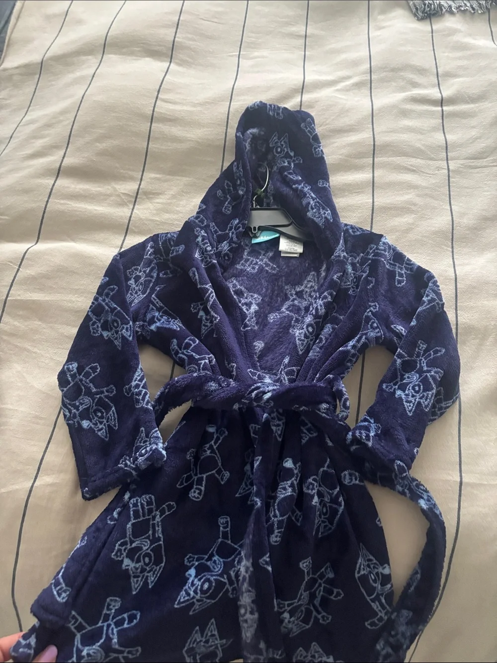 Kids Hooded Bath Robe - Navy Blue Robot Print